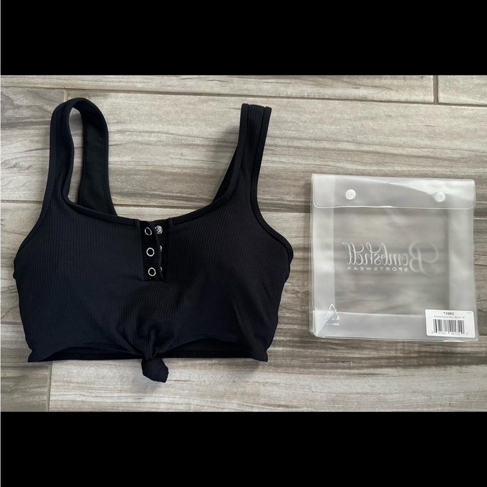 Bombshell sportswear black Henley sports bra top size medium m